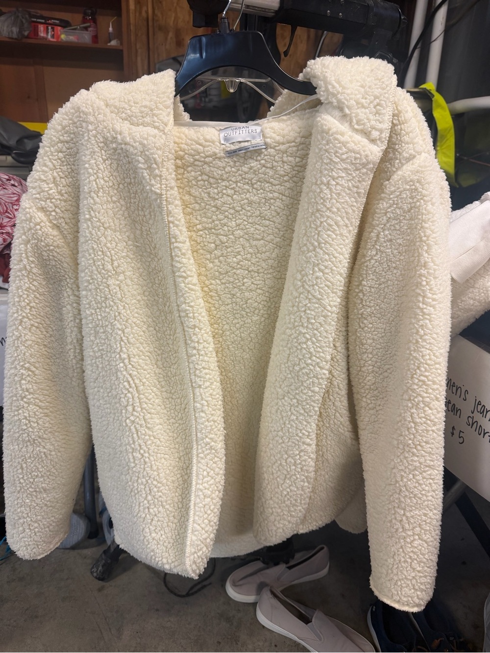 Urban Outfitters Cream Poppy Sherpa Jacket with Hood
